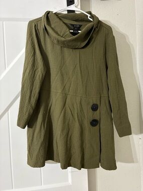 Ali miles Olive Green Long Sleeve Tunic with Cowl Neck